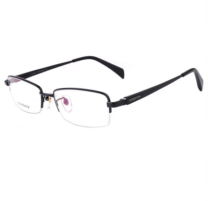 Men Titanium Eyeglasses Frames Men Brand Titanium Eyeglasses Gold spring hinge big face  half  frame 8263