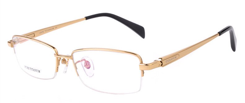 Men Titanium Eyeglasses Frames Men Brand Titanium Eyeglasses Gold spring hinge big face  half  frame 8263