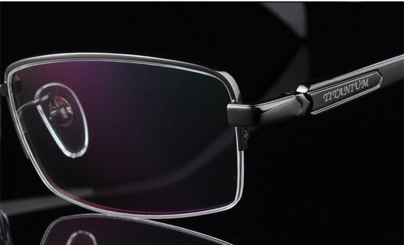 Men Titanium Eyeglasses Frames Men Brand Titanium Eyeglasses Gold spring hinge big face  half  frame 8263