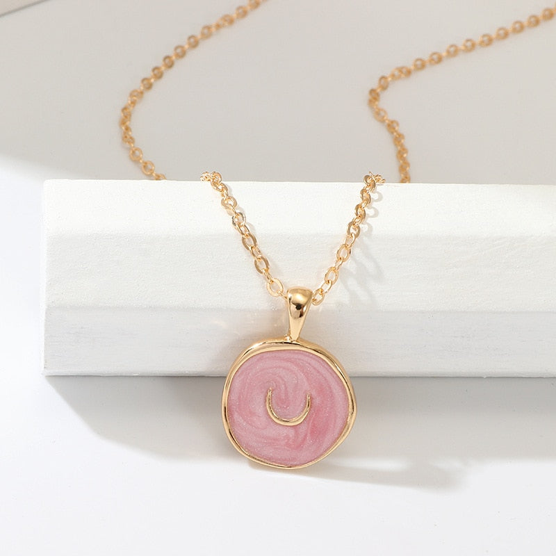 New Fashion Necklace Alloy Drop Oil Love Heart Moon Lightning Necklaces Elegant Cute Round Party Gift Jewelry For Women