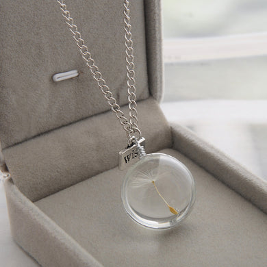 New Fashion Necklaces Wish Real Dandelion Crystal Necklace Glass Round Pendants Necklace Silver Chain Choker Necklace For Women