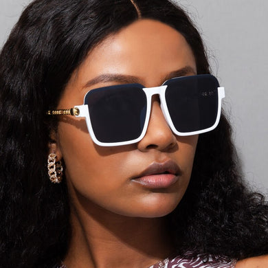 Oversize White Sunglasses Women Vintage Alloy Chain Frame Brand Square Sun Glasses Female Elegant Shades UV400