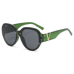 Oversized Round Sunglasses Women Brand Designer Sun glasses Geen Black Mirror Big Frame Rivet Driving Eyewear UV400