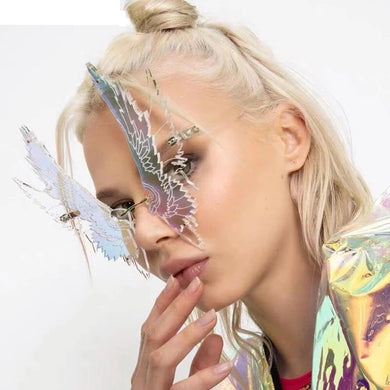 Occhiali da sole ad ala oversize da donna Occhiali da sole vintage senza montatura trasparenti da uomo Occhiali da sole maschili femminili con tonalità a farfalla UV400 