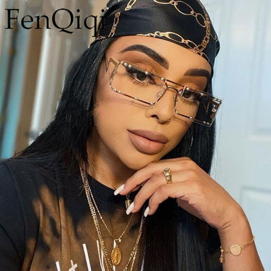 Rectangle Metal Sunglasses Frameless Rivet Square Small Sun Glasses Lightning Leg Lunette