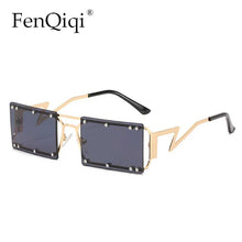 Load image into Gallery viewer, Rectangle Metal Sunglasses Frameless Rivet Square Small Sun Glasses Lightning Leg Lunette
