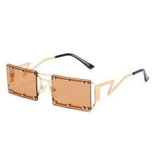 Load image into Gallery viewer, Rectangle Metal Sunglasses Frameless Rivet Square Small Sun Glasses Lightning Leg Lunette