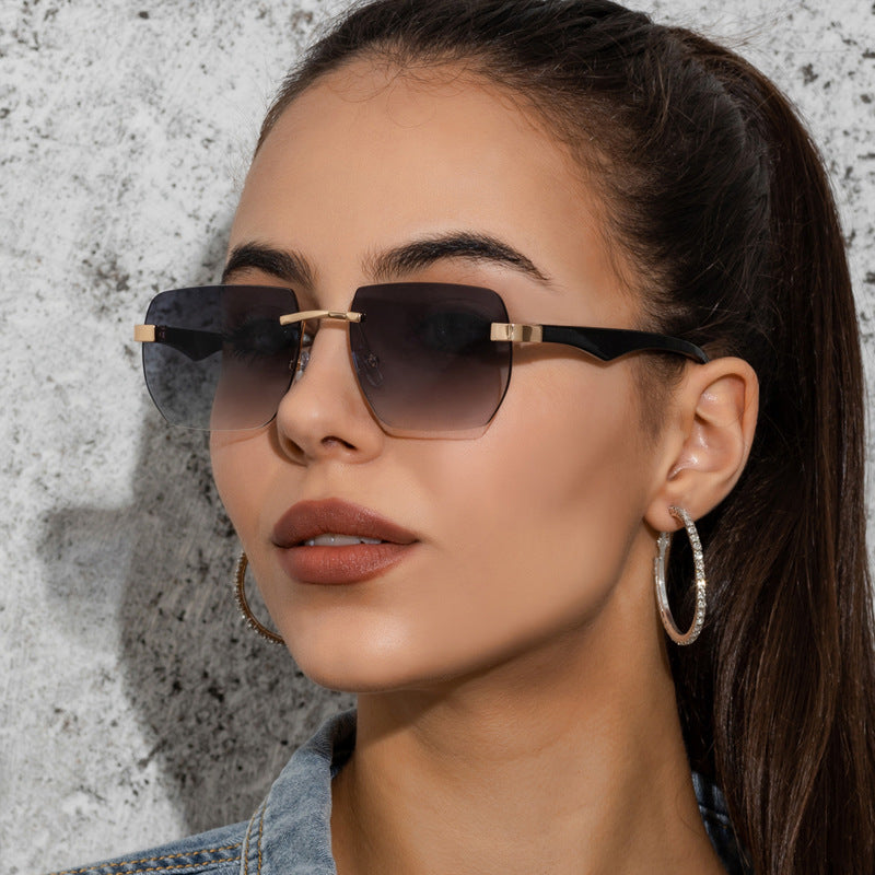 Occhiali da sole rettangolari senza montatura Uomo Donna Designer di marca Trendy Retro Classic Occhiali da sole senza cornice UV 400