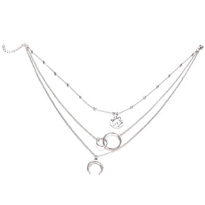 New Fashion Retro Moon World Map Circle Pendant Multilayer Gold Colodr Necklace Party Charm Jewelry Accessories For Women