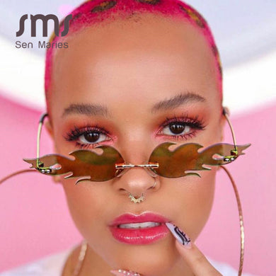 Rimless Flame Sunglasses Men Women Metal Frameless Trend Cat Eye Sunglasses Small Mirror Sun Glasses UV400