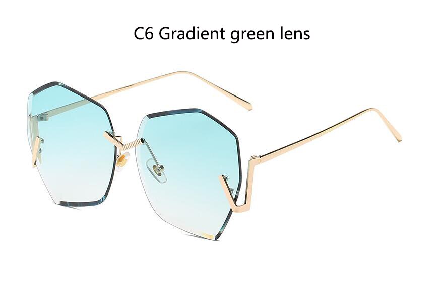 Rimless Gradient Clear Sunglasses Women  Oversized Celebrity Blue Lens Sun Glasses For Men Curved Legs