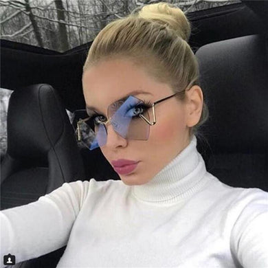 Occhiali da sole trasparenti sfumati senza montatura Occhiali da sole da donna oversize con lenti blu Celebrity per uomo Gambe curve 
