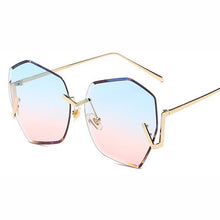 Load image into Gallery viewer, Rimless Gradient Clear Sunglasses Women  Oversized Celebrity Blue Lens Sun Glasses For Men Curved Legs