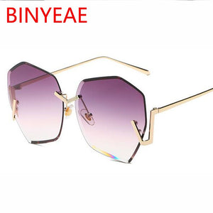 Rimless Gradient Clear Sunglasses Women  Oversized Celebrity Blue Lens Sun Glasses For Men Curved Legs