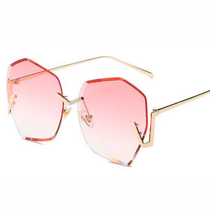 Rimless Gradient Clear Sunglasses Women  Oversized Celebrity Blue Lens Sun Glasses For Men Curved Legs