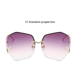 Rimless Gradient Clear Sunglasses Women  Oversized Celebrity Blue Lens Sun Glasses For Men Curved Legs