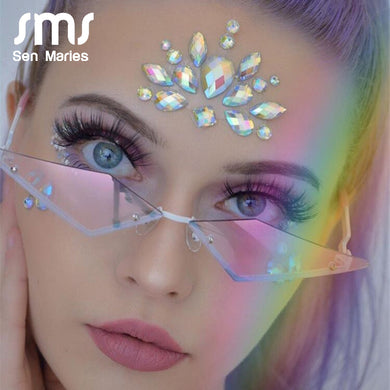 Rimless Sunglasses Women 2023 Luxulry Brand Cat Eye Frameless Alloy Eyeglasses For Female UV400 Shades Oculos De Sol