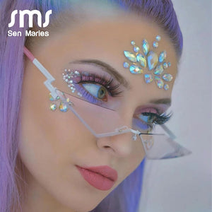 Rimless Sunglasses Women 2023 Luxulry Brand Cat Eye Frameless Alloy Eyeglasses For Female UV400 Shades Oculos De Sol