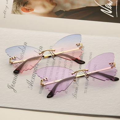 Rimless Sunglasses Women Retro Transparent Ocean Lens Glasses  Ladies Butterfly Design Sun Glasses UV400