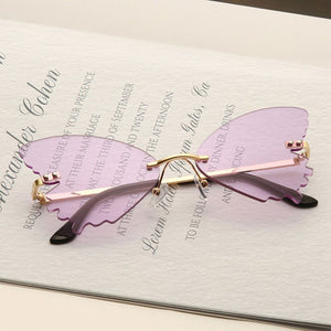 Rimless Sunglasses Women Retro Transparent Ocean Lens Glasses  Ladies Butterfly Design Sun Glasses UV400