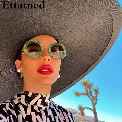 Round Diamond Sunglasses Women  Crystal Eyeglasses Classic Retro Men Brand Designer Glasses Eyewear UV400