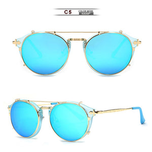 Round Sunglasses Metal Frame UV400 KDEAM Men Women's Steampunk Retro Eyewear Driving Shades Clip Glasses UV400