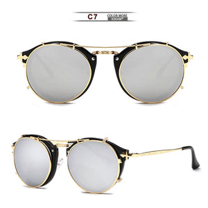 Round Sunglasses Metal Frame UV400 KDEAM Men Women's Steampunk Retro Eyewear Driving Shades Clip Glasses UV400