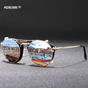 Round Sunglasses Metal Frame UV400 KDEAM Men Women's Steampunk Retro Eyewear Driving Shades Clip Glasses UV400