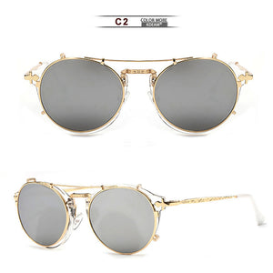 Round Sunglasses Metal Frame UV400 KDEAM Men Women's Steampunk Retro Eyewear Driving Shades Clip Glasses UV400