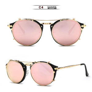 Round Sunglasses Metal Frame UV400 KDEAM Men Women's Steampunk Retro Eyewear Driving Shades Clip Glasses UV400
