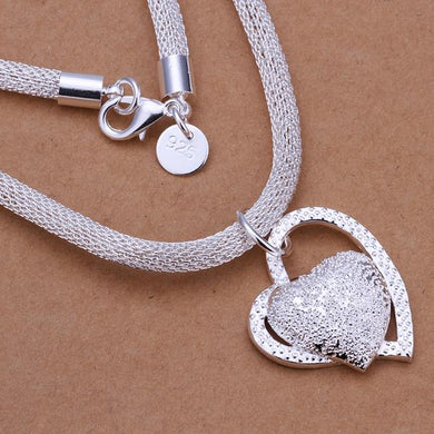 New Fashion Silver Double Heart Pendant Chunky Necklace Charm Chain Bib Women Girls Lady Gift Hot 88 CX17
