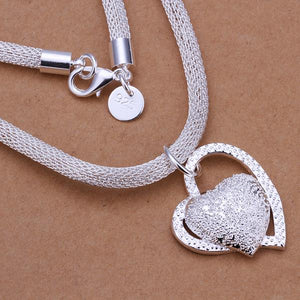 New Fashion Silver Double Heart Pendant Chunky Necklace Charm Chain Bib Women Girls Lady Gift Hot 88 M8694
