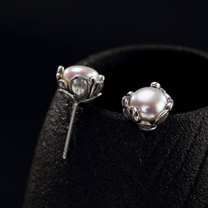 New Fashion Silver S925 Sterling Silver Antique, Old Inlaid Pearl Temperament, Small Lady, Tremella Nail Earrings Wholesale