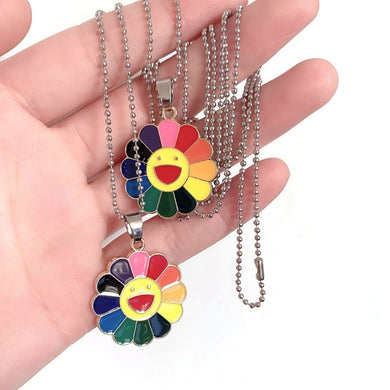 New Fashion Simple Classic Murakami Sun Flower Sunflower Colorful Petals Can Be Rotated Hip Hop Pendant Necklace