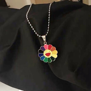 New Fashion Simple Classic Murakami Sun Flower Sunflower Colorful Petals Can Be Rotated Hip Hop Pendant Necklace