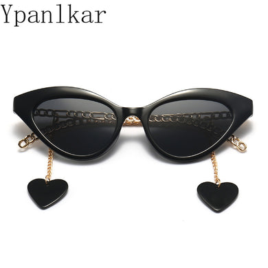 Small Cat Eye Shaped Women  SunGlasses With Metal Chains Legs&Love Pendant PC Frame Chain Sun Glasses UV400