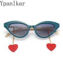 Load image into Gallery viewer, Small Cat Eye Shaped Women  SunGlasses With Metal Chains Legs&amp;Love Pendant PC Frame Chain Sun Glasses UV400