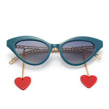 Load image into Gallery viewer, Small Cat Eye Shaped Women  SunGlasses With Metal Chains Legs&amp;Love Pendant PC Frame Chain Sun Glasses UV400