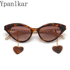 Small Cat Eye Shaped Women  SunGlasses With Metal Chains Legs&amp;Love Pendant PC Frame Chain Sun Glasses UV400