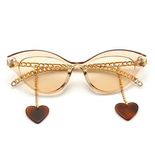Load image into Gallery viewer, Small Cat Eye Shaped Women  SunGlasses With Metal Chains Legs&amp;Love Pendant PC Frame Chain Sun Glasses UV400