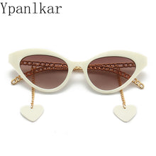 Load image into Gallery viewer, Small Cat Eye Shaped Women  SunGlasses With Metal Chains Legs&amp;Love Pendant PC Frame Chain Sun Glasses UV400