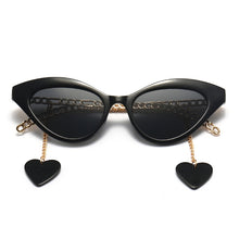 Load image into Gallery viewer, Small Cat Eye Shaped Women  SunGlasses With Metal Chains Legs&amp;Love Pendant PC Frame Chain Sun Glasses UV400