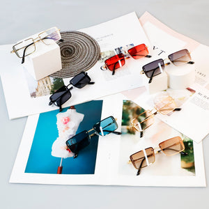 Small Rectangle Sunglasses Summer UV400 Glasses Ladies Metal Frameless Riding Retro Sunglasses Mens Sunglass