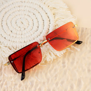 Small Rectangle Sunglasses Summer UV400 Glasses Ladies Metal Frameless Riding Retro Sunglasses Mens Sunglass