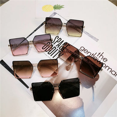 Square Sunglasses For Women Retro Vintage Oversized Designer Chain Shades Sun Glass  UV400