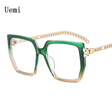 New Square Women Glasses Frame Clear Anti-Blu-Ray Spring Hinge Chain Legs Eyewear Men Optical Computer Ladies UV400