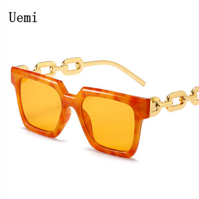 Square Women Sunglasses For Female Retro Unique Chain Legs Gradient Mirror Punk Sun Glasses Shades UV400 Ins Popular