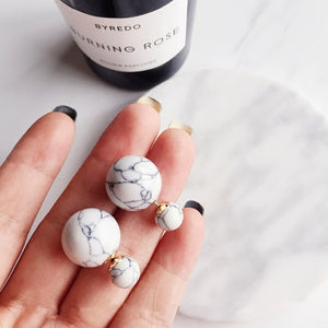 New Fashion Stud Earring Double Side Ball Imitation Pearl Charm Marble Lines Ear Marble Earrings For Women 5C2041