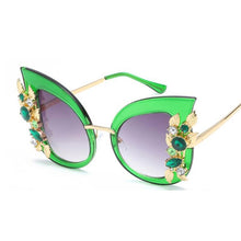 Load image into Gallery viewer, Style Green Diamond Oversized Sunglasses Women Designer  Cat Eye Sunglasses Transparent Frame Vintage Shades