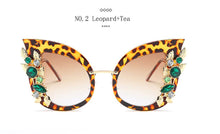 Load image into Gallery viewer, Style Green Diamond Oversized Sunglasses Women Designer  Cat Eye Sunglasses Transparent Frame Vintage Shades